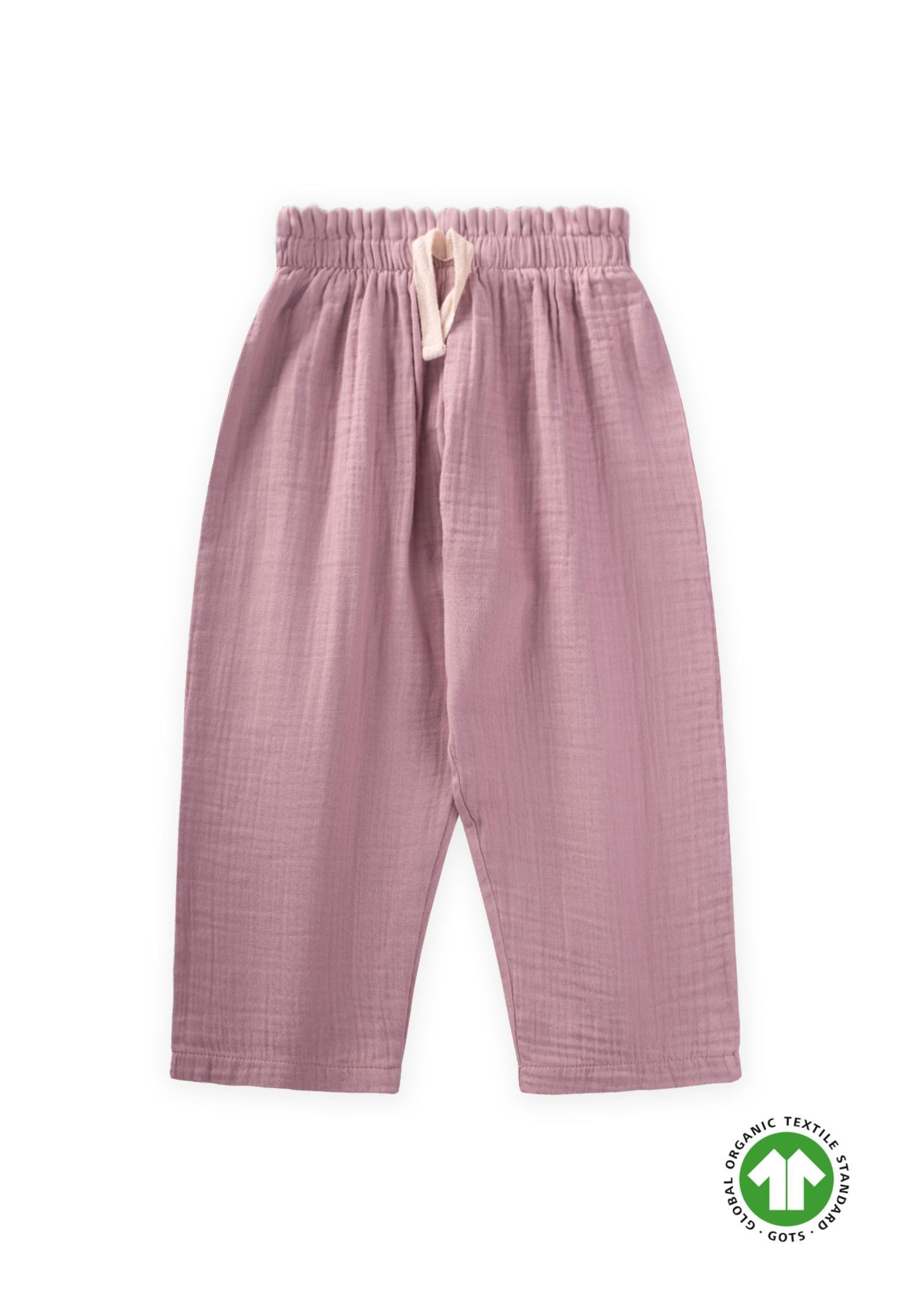 CigitOrganik Beli Fırfırlı Geniş Kesim Müslin Pantolon 1-8 Yaş Leylak