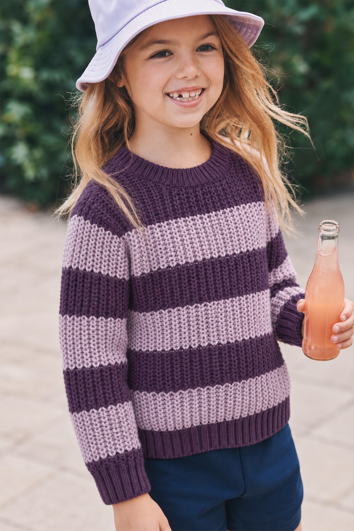 CigitThessaloniki Striped Knit Sweater, Ages 2-8, PURPLE