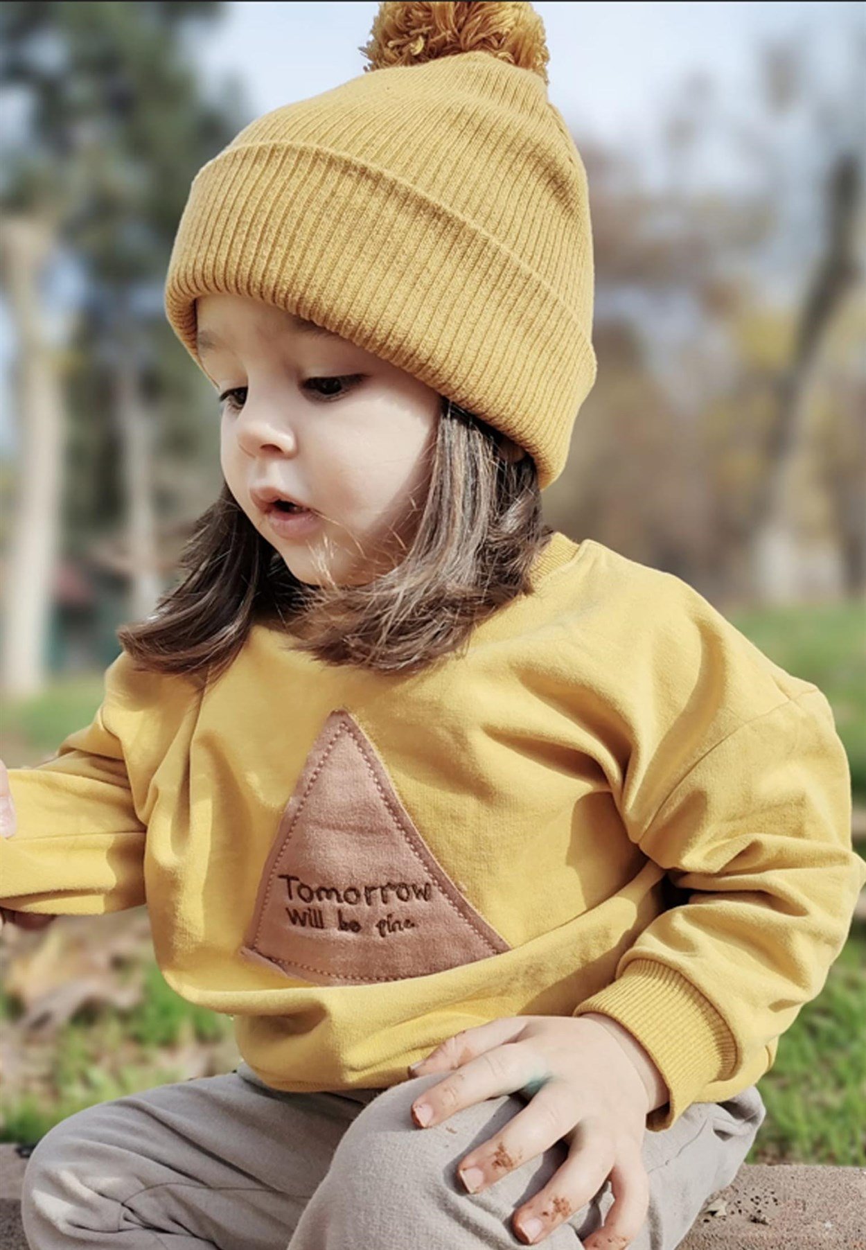CigitÜçgen Aplikeli Sweatshirt 2-7 Yaş Hardal Sarı