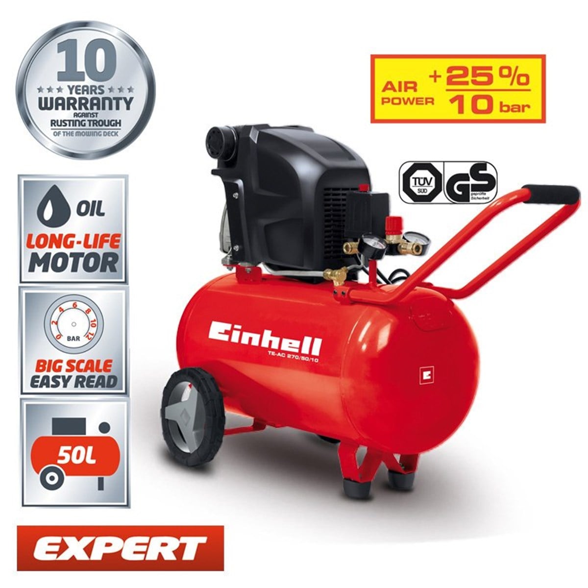 Einhell TE-AC 270/50/10 Hava Kompresörü (YAĞLI) 270 L/Dk 50 Litre Tanklı