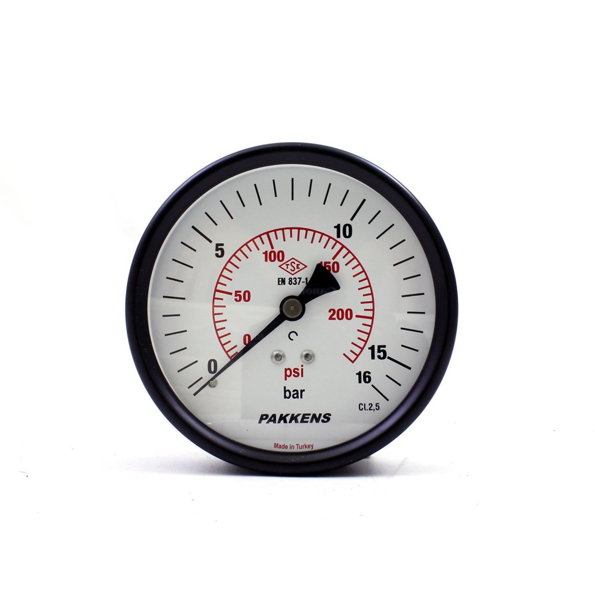 Pakkens 0-16 Bar 100 mm Arkadan Bağlantılı Kuru Manometre G 1/4 inç