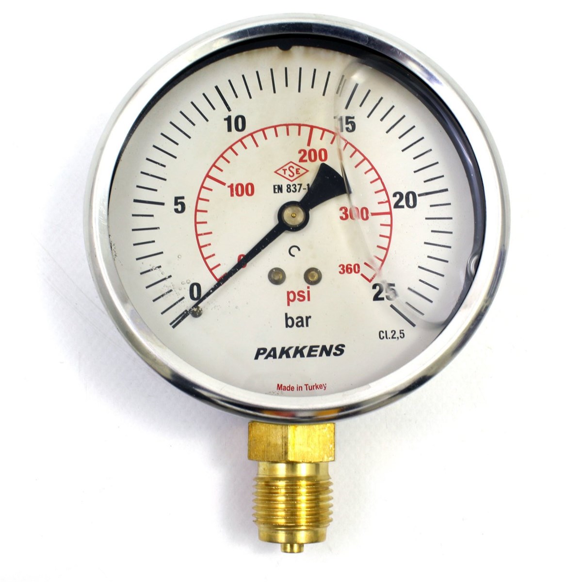 Pakkens 0-25 Bar 160 mm Alttan Bağlantılı Gliserinli Manometre G 1/2 inç