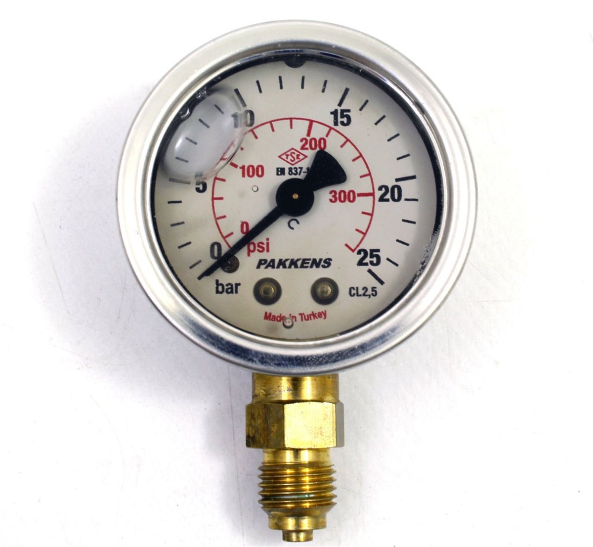 Pakkens 0-25 Bar 50 mm Alttan Bağlantılı Gliserinli Manometre G 1/4 inç