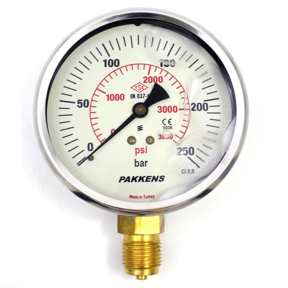 Pakkens 0-250 Bar 100 mm Alttan Bağlantılı Gliserinli Manometre G 1/2 inç
