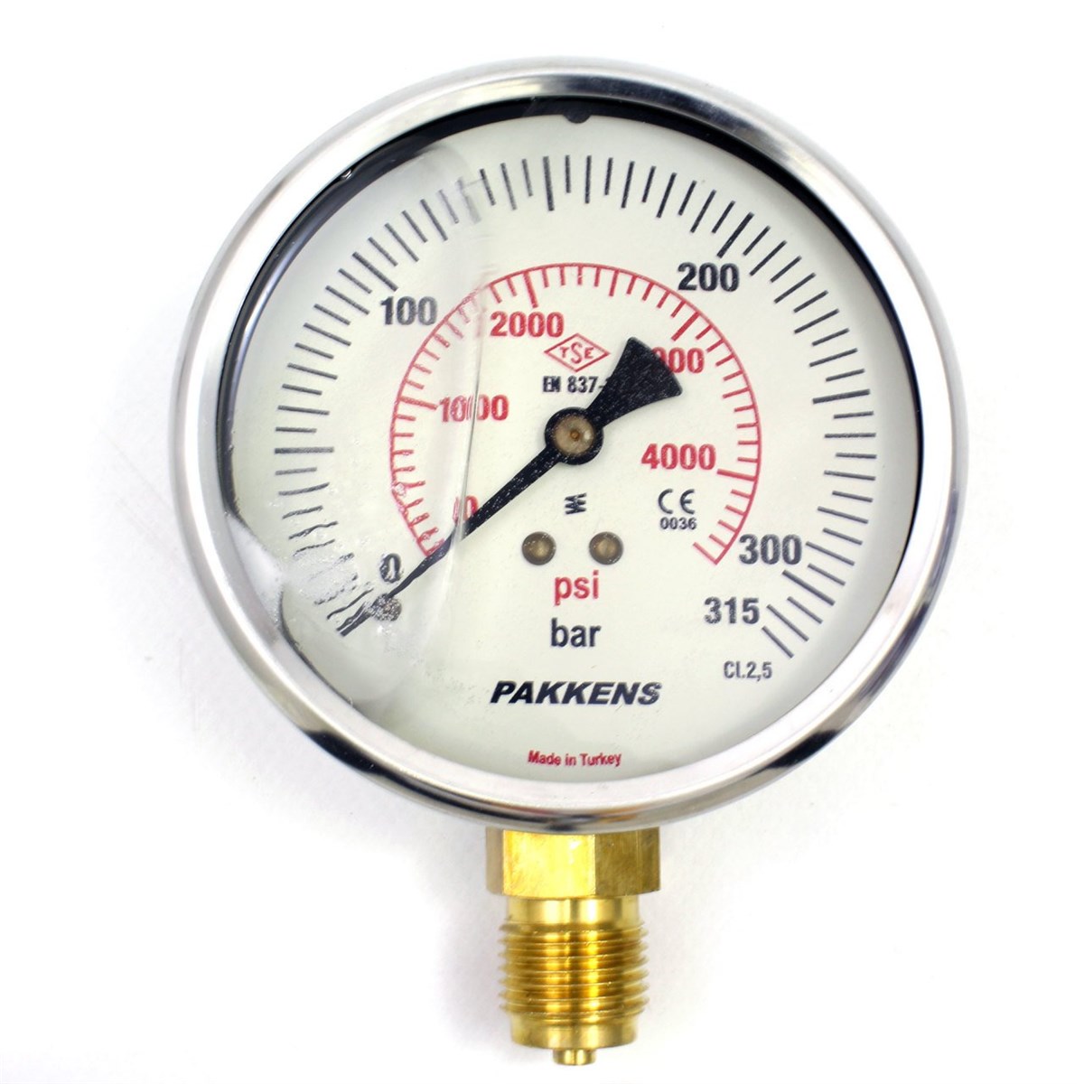 Pakkens 0-315 Bar 100 mm Alttan Bağlantılı Gliserinli Manometre G 1/2 inç