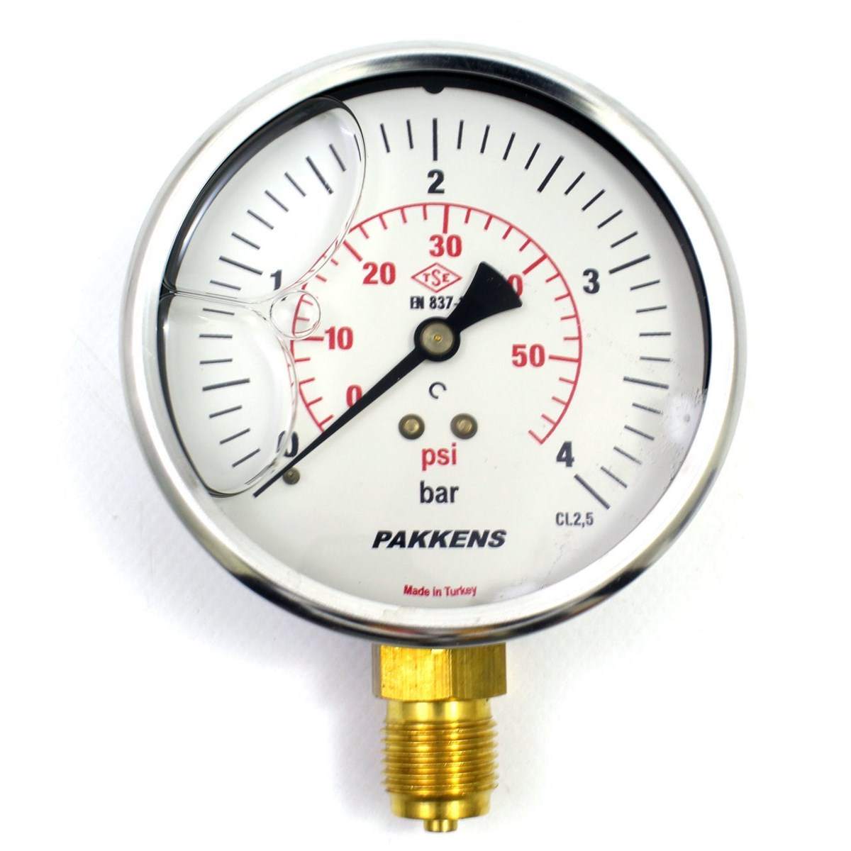 Pakkens 0-4 Bar 100 mm Alttan Bağlantılı Gliserinli Manometre G 1/2 inç