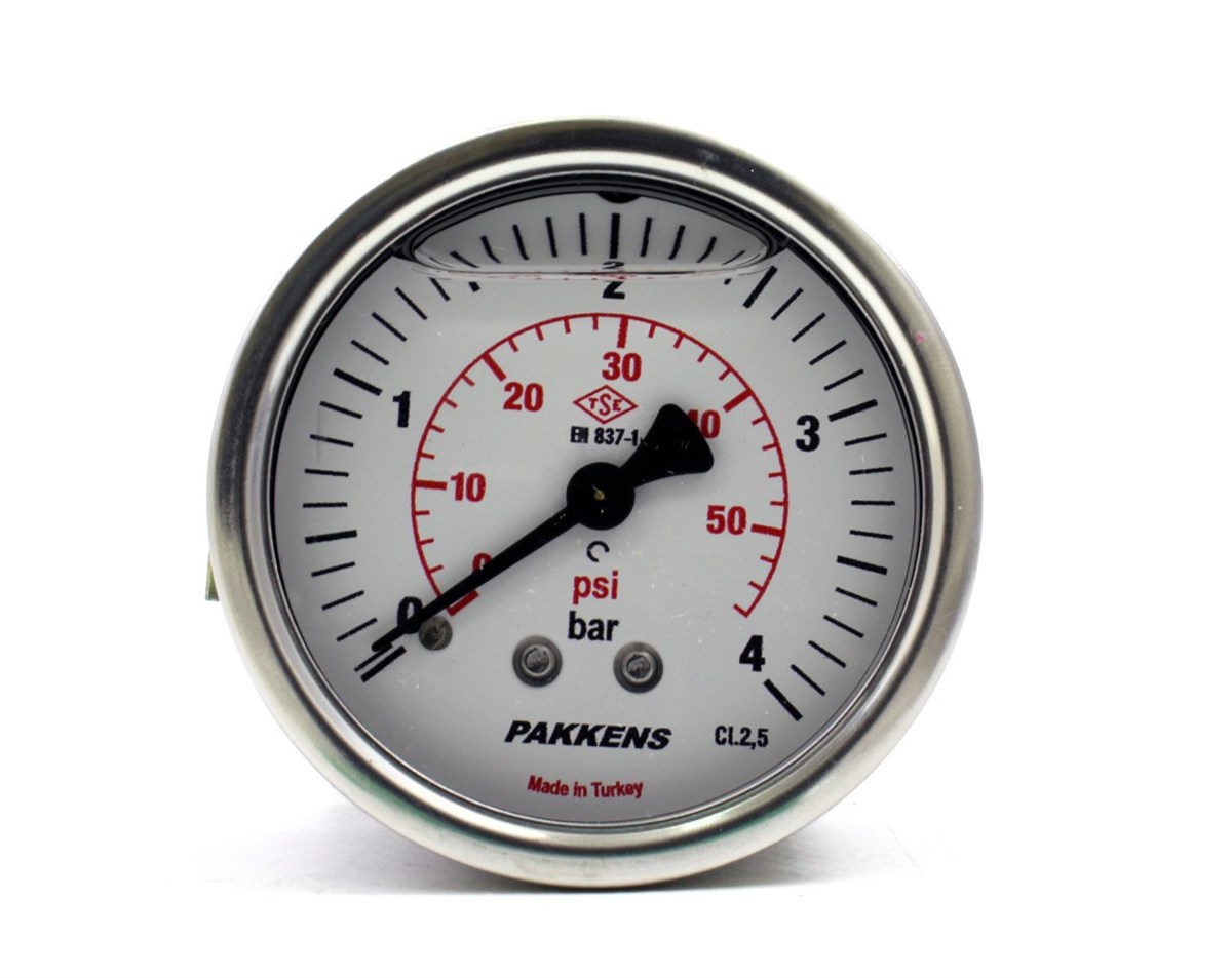 Pakkens 0-4 Bar 100 mm Arkadan Bağlantılı Panotipi Gliserinli Manometre G 1/2 inç