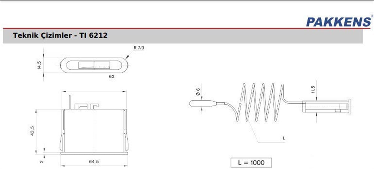 Pakkens 62x12 mm 0/+120 °C Arkadan Bağlantılı Gazlı Termometre 1mt Kapiler Boyu