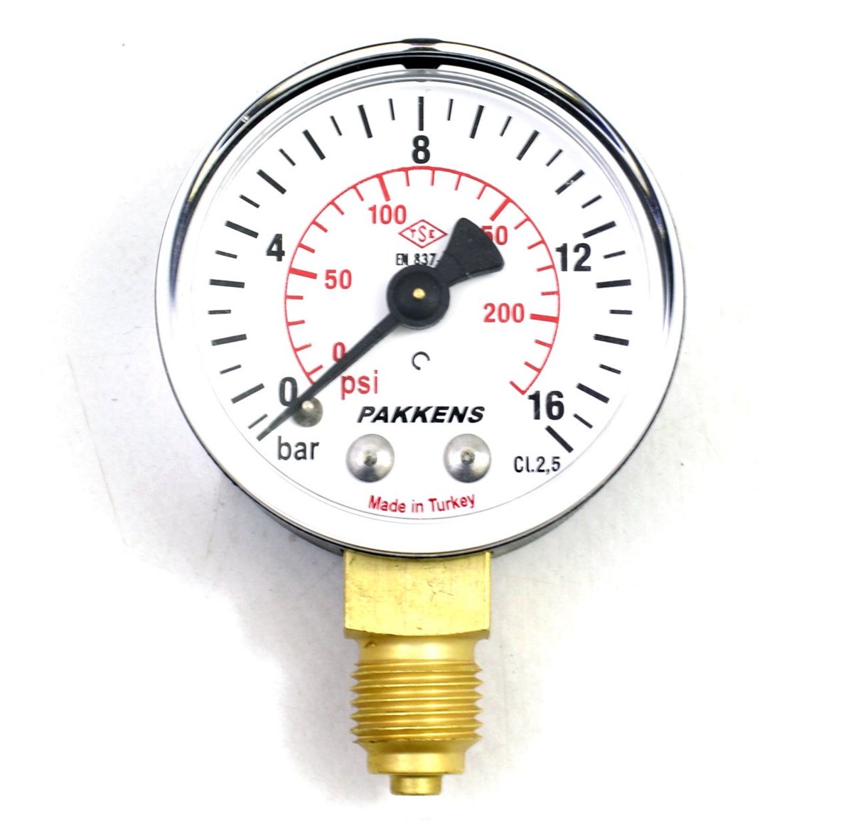 Pakkens Çap 63 0/16 Bar Kuru Tip Basınç Ölçer, Manometre, Basınç Göstergesi 1/4''