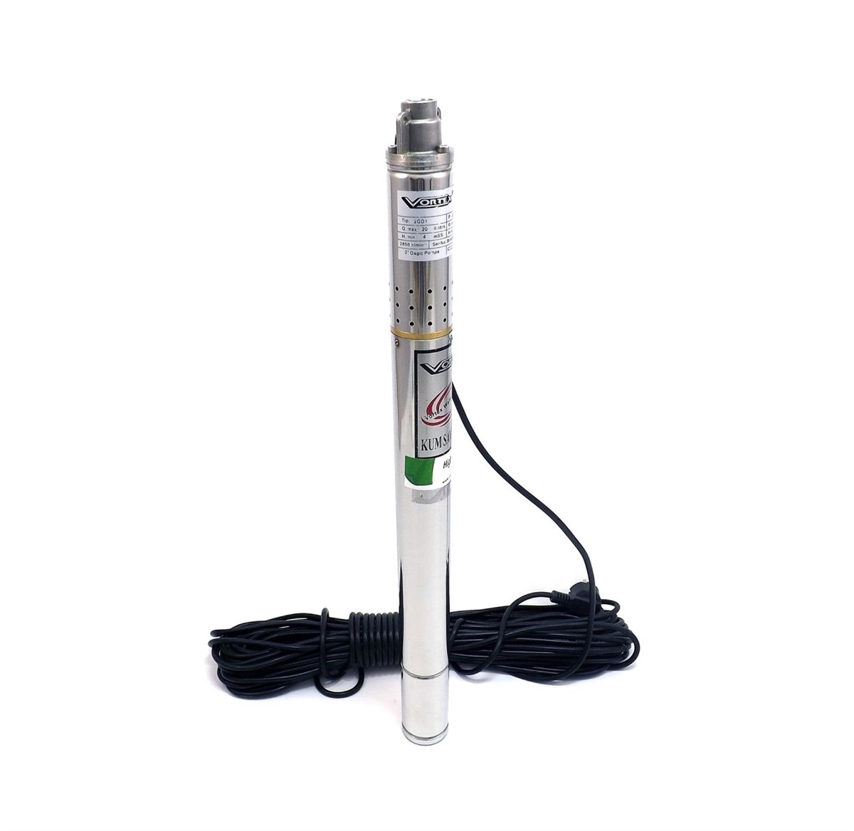 Vortex 2'' Dalgıç Pompa En İnce Dalğıç Pompa 20 Metre Kablolu Çap 50 mm  0.5 Hp 34 mss 0.8 m³/h