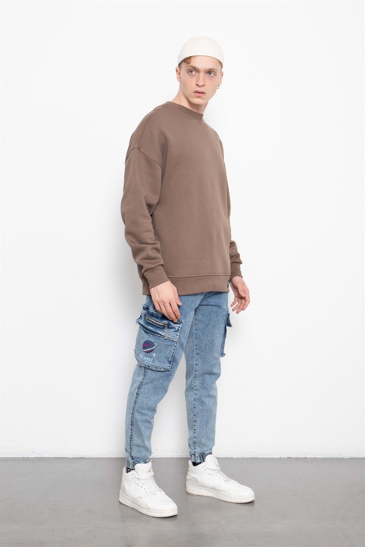 Baskılı Lastikli Mavi Jogger Pantolon