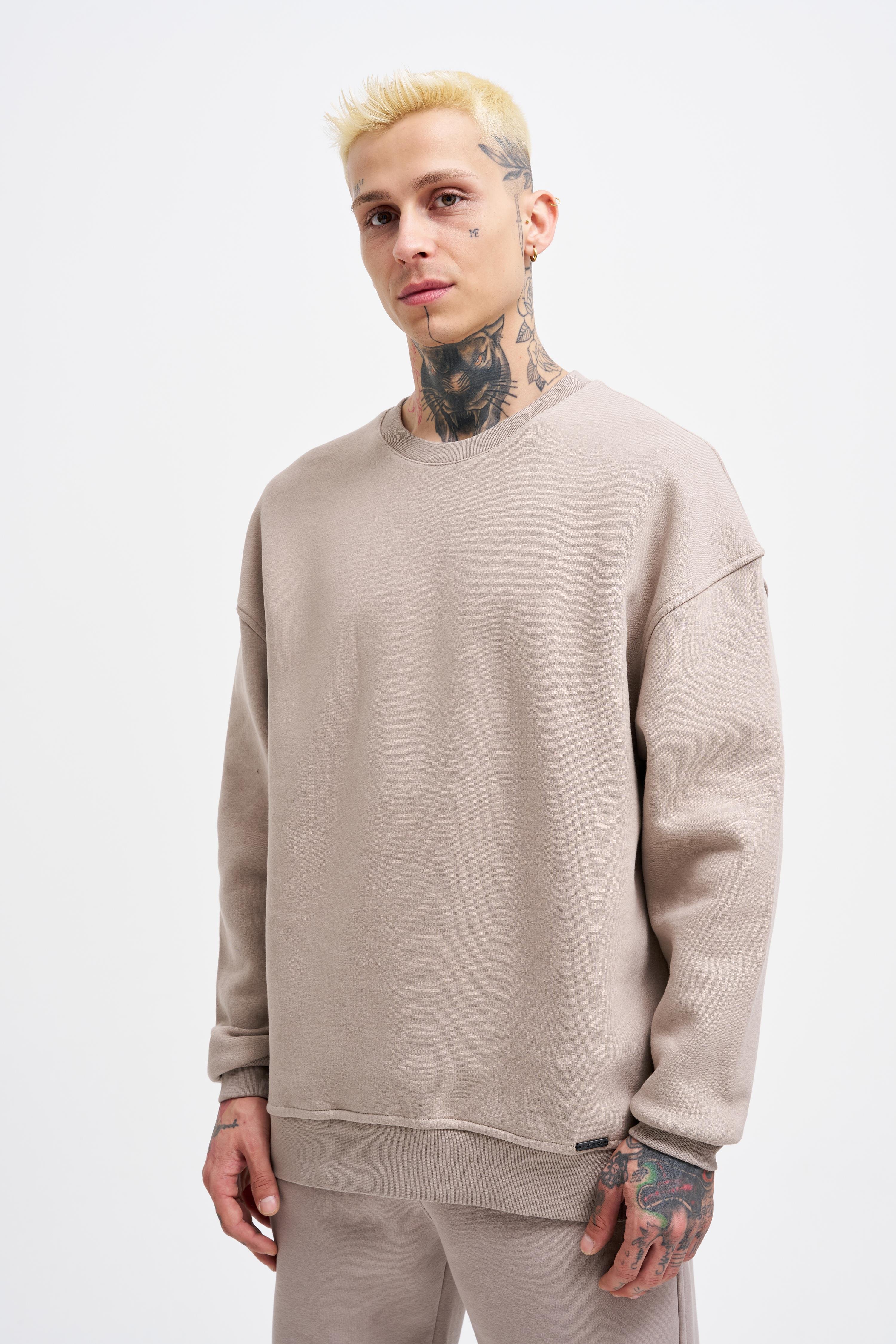 Erkek Basic Bisiklet Yaka Oversize Açık Gri Sweatshirt
