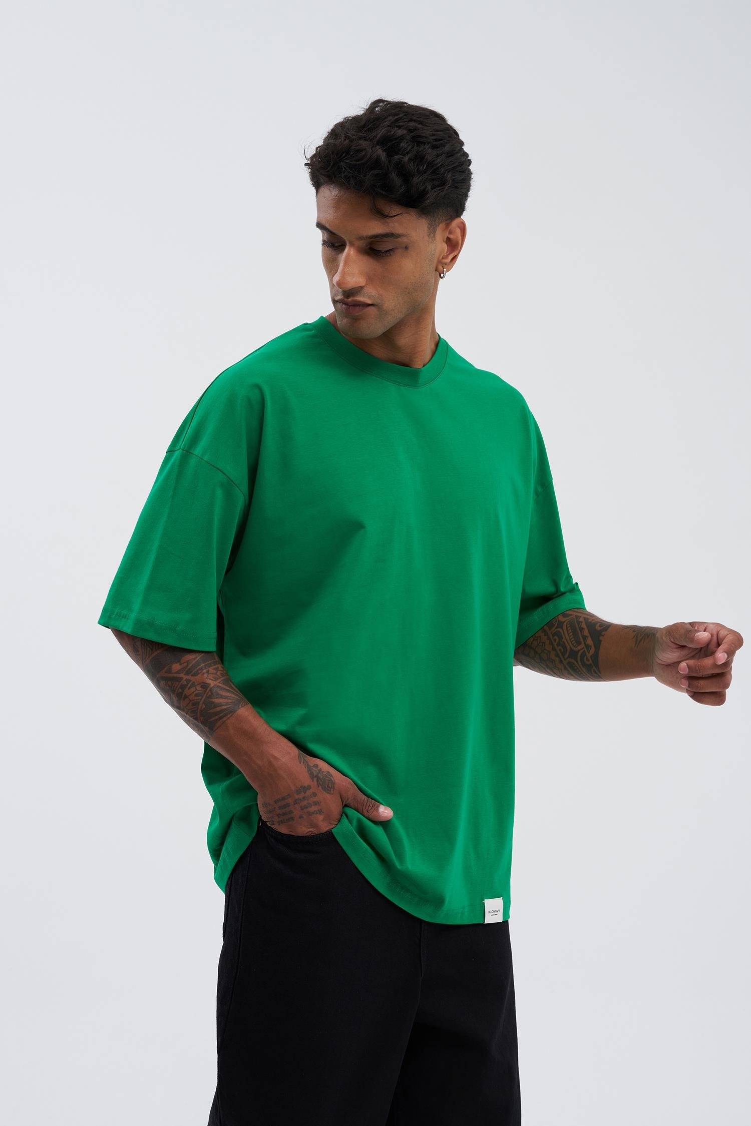 Erkek Basic Super Pamuklu Oversize Yeşil Tişört