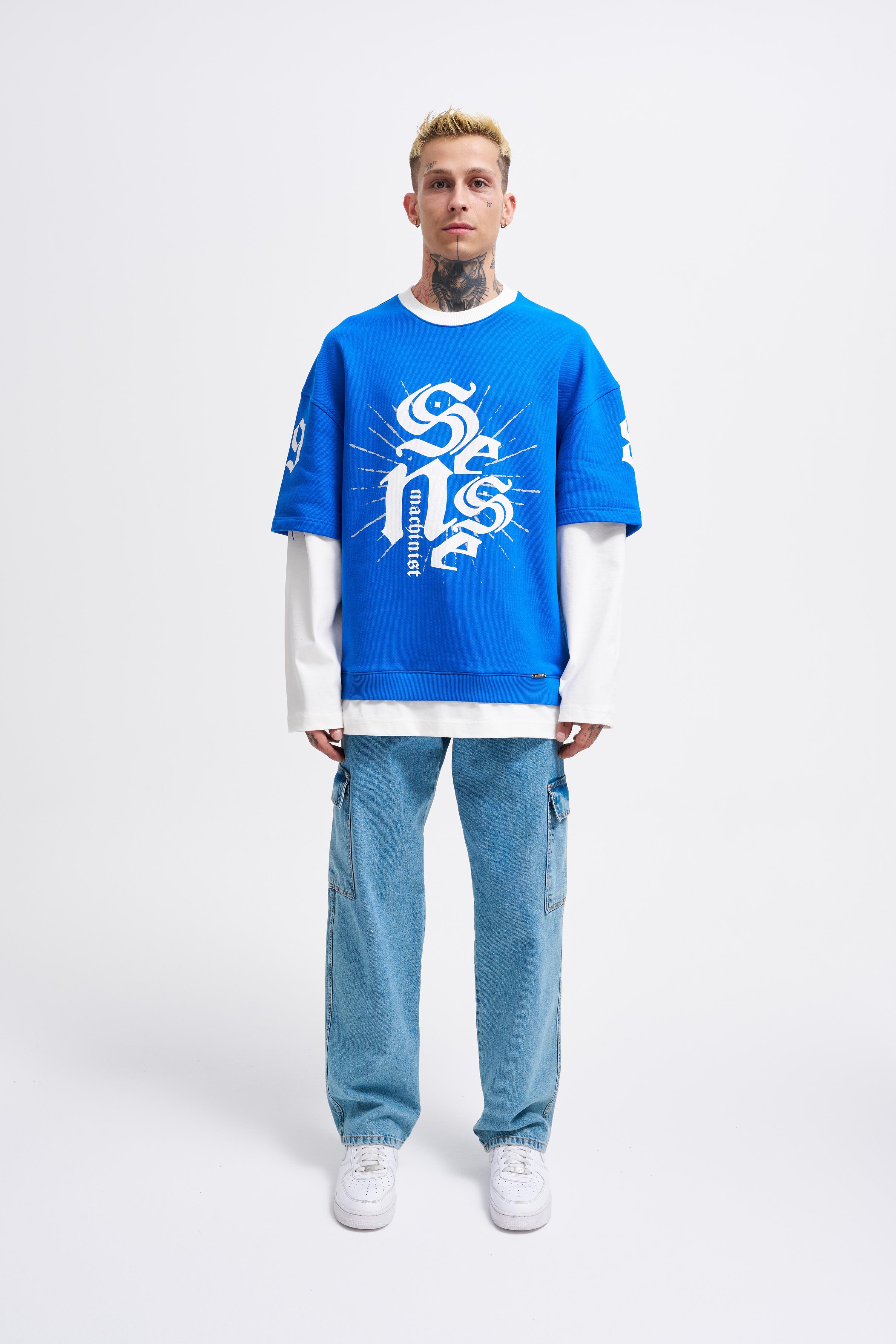 Erkek Contrast Layerd Sweatshirt SOFT BLUE-ECRU