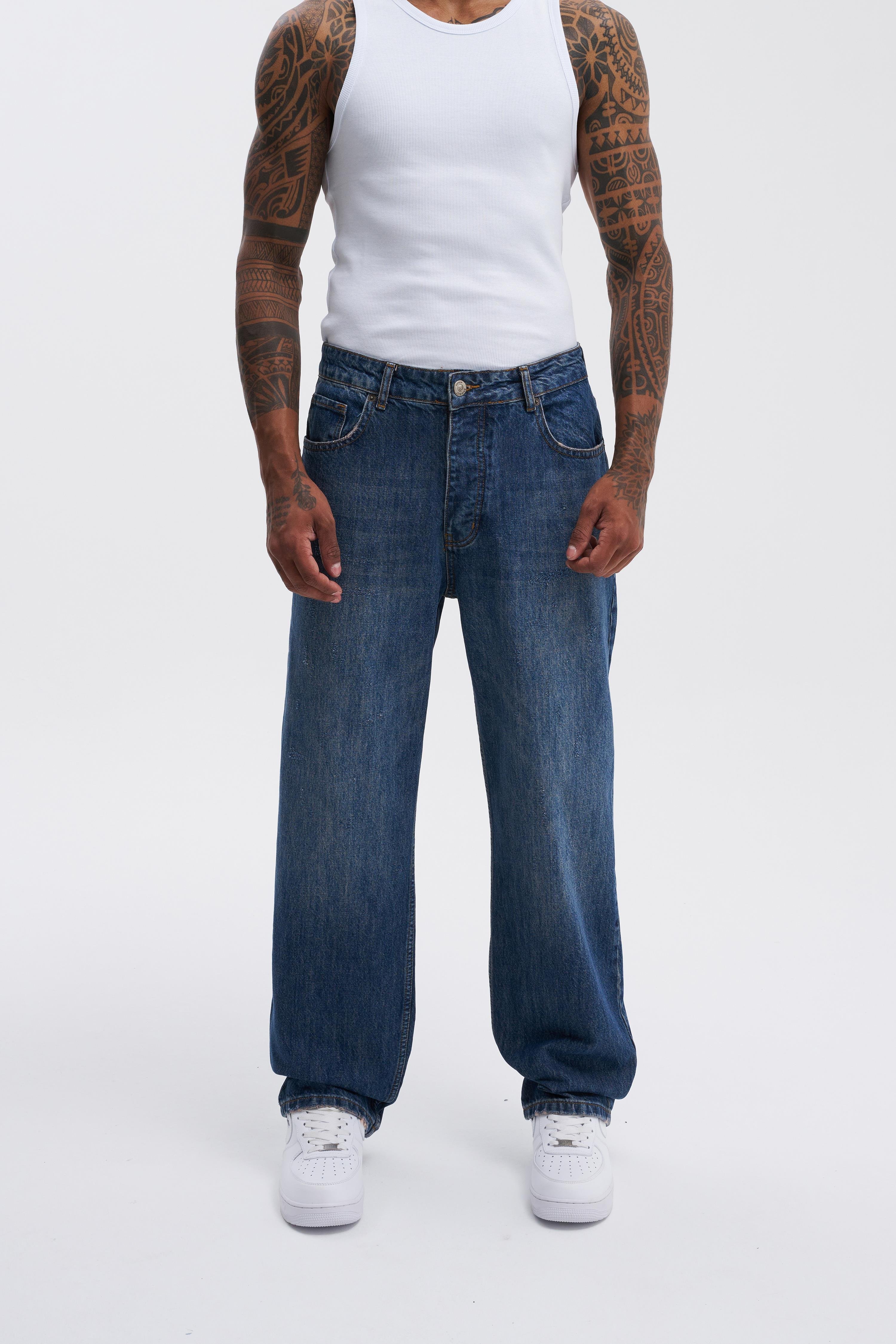 Erkek Oversize Baggy Koyu Mavi Jen