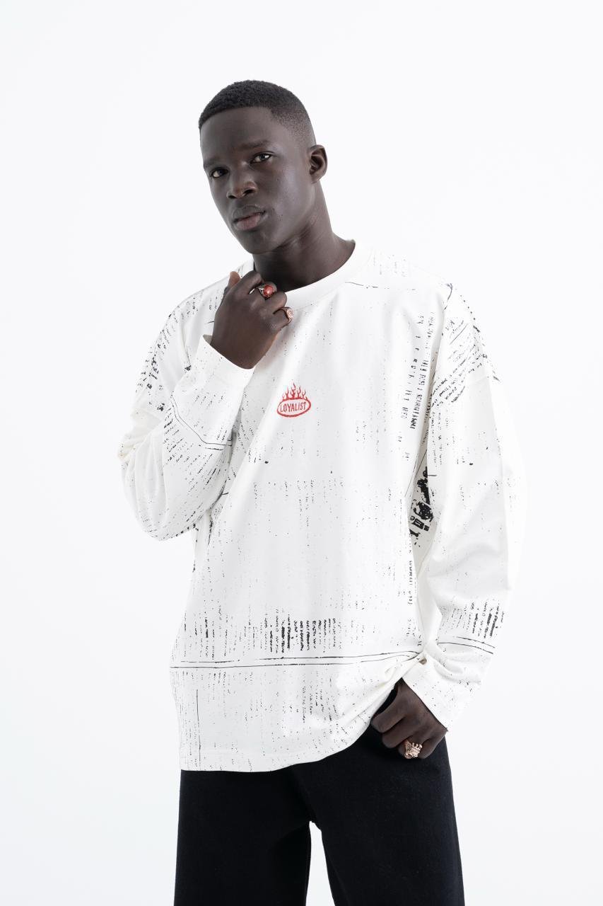Erkek Oversize Baskılı Ekru Swearshirt