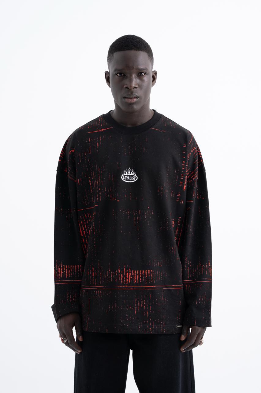 Erkek Oversize Baskılı Siyah Swearshirt