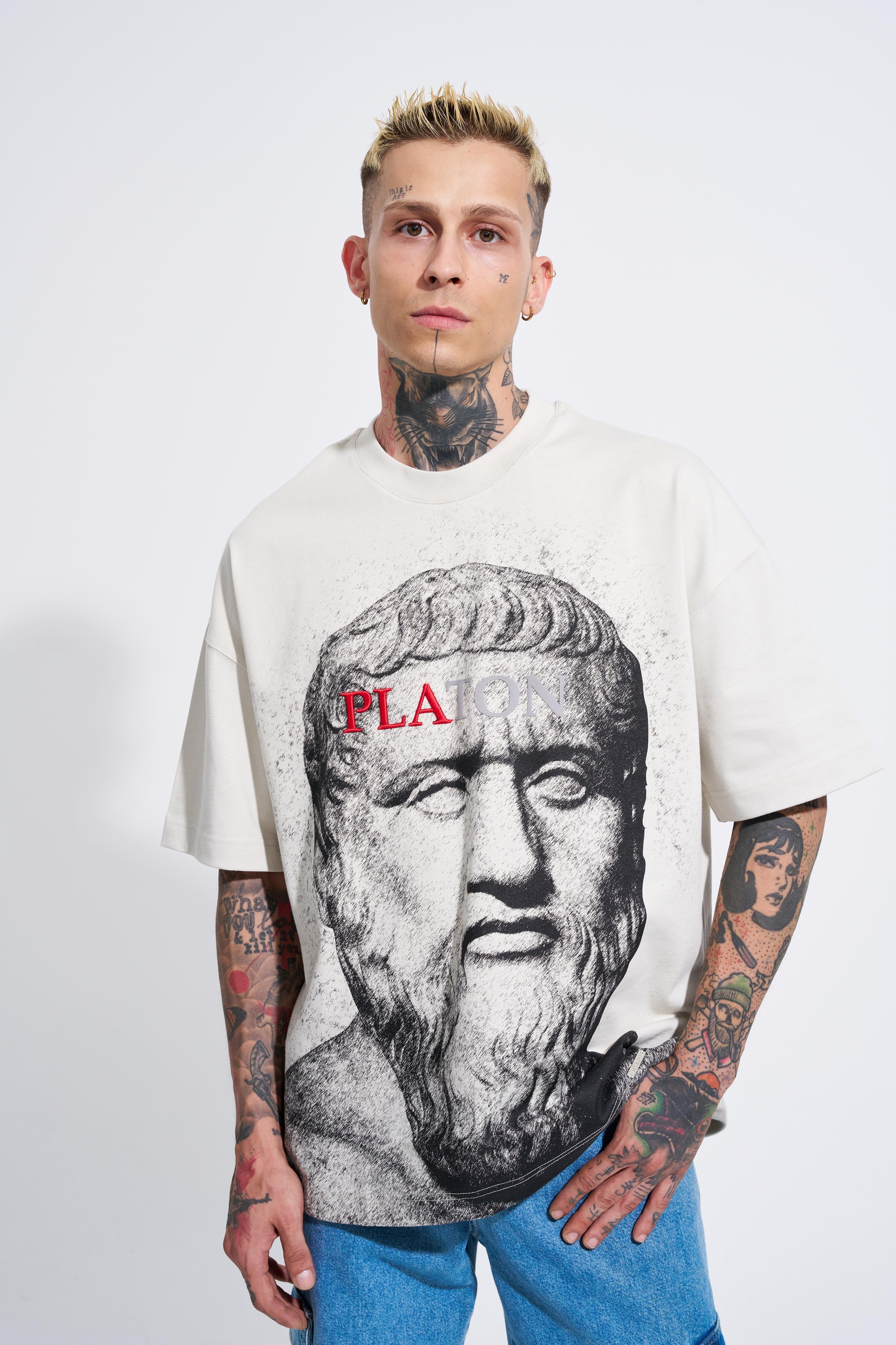 Erkek Premium Platon Oversize Gri Tişört