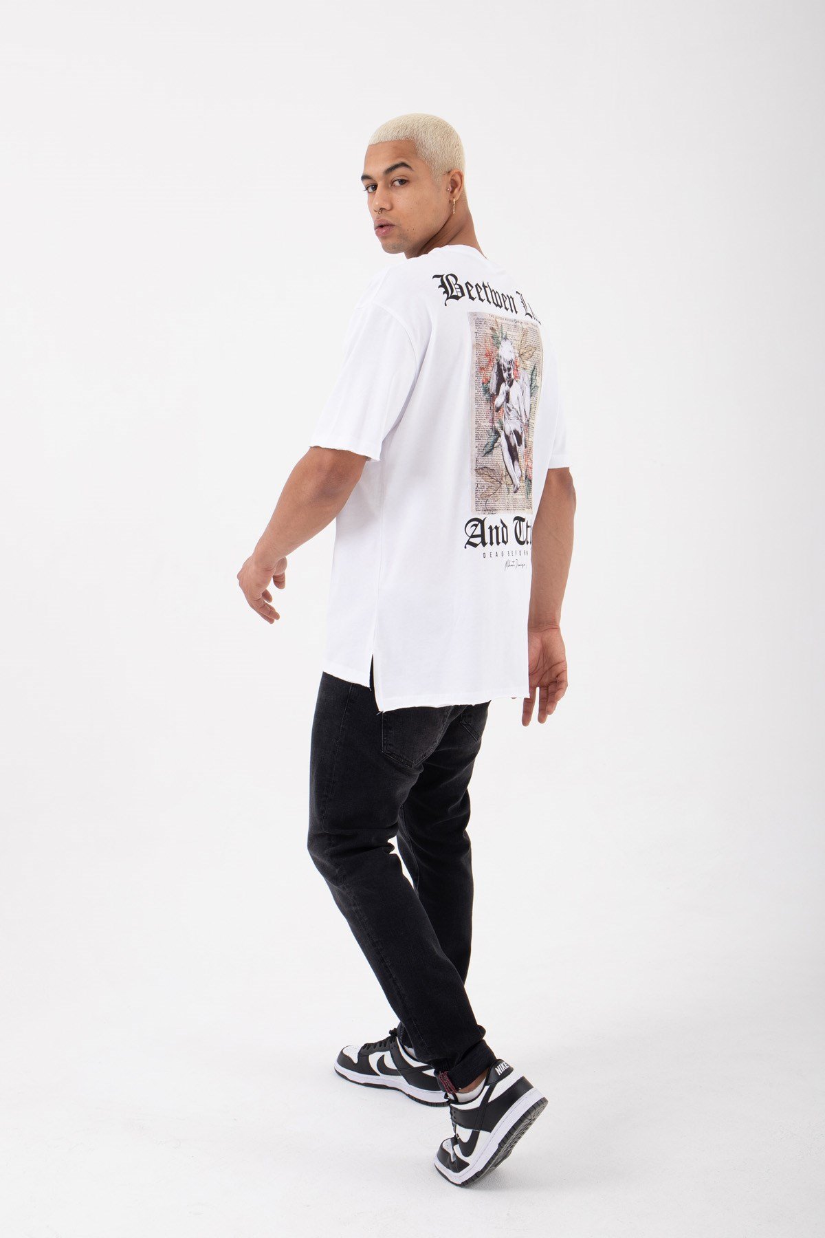 Relaxed Beetwen Baskılı Pamuklu T-shirt BEYAZ