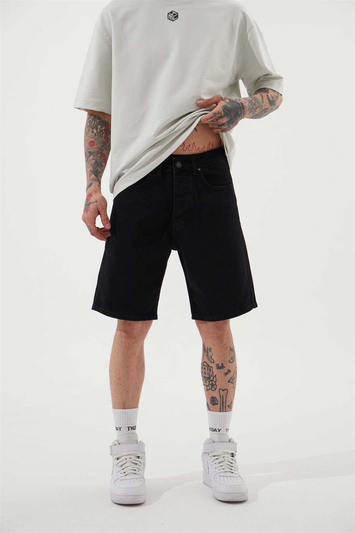 LOOSE FIT DENİM BERMUDA ŞORT DARK SİYAH
