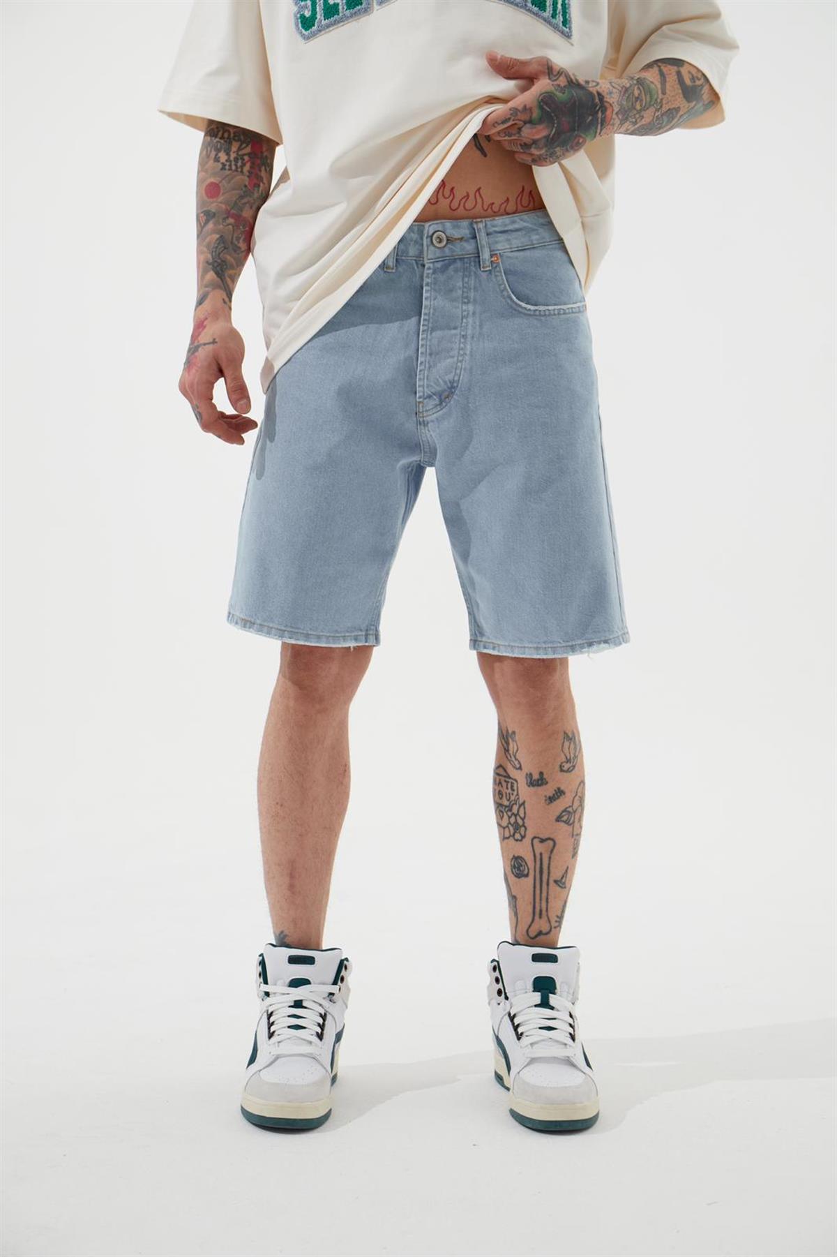 LOOSE FIT DENİM BERMUDA ŞORT AÇIK MAVİ
