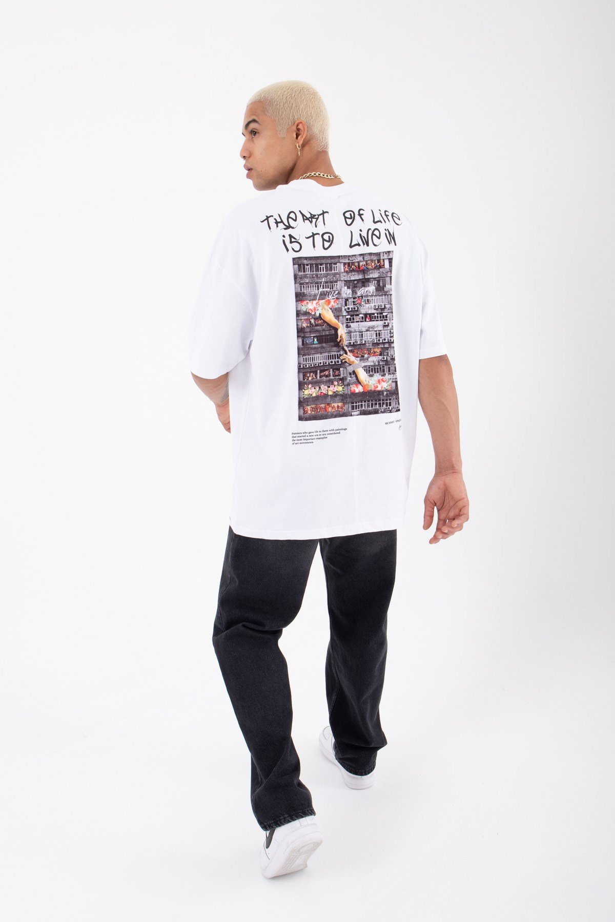 Live In Art Oversize Pamuklu T-Shirt BEYAZ