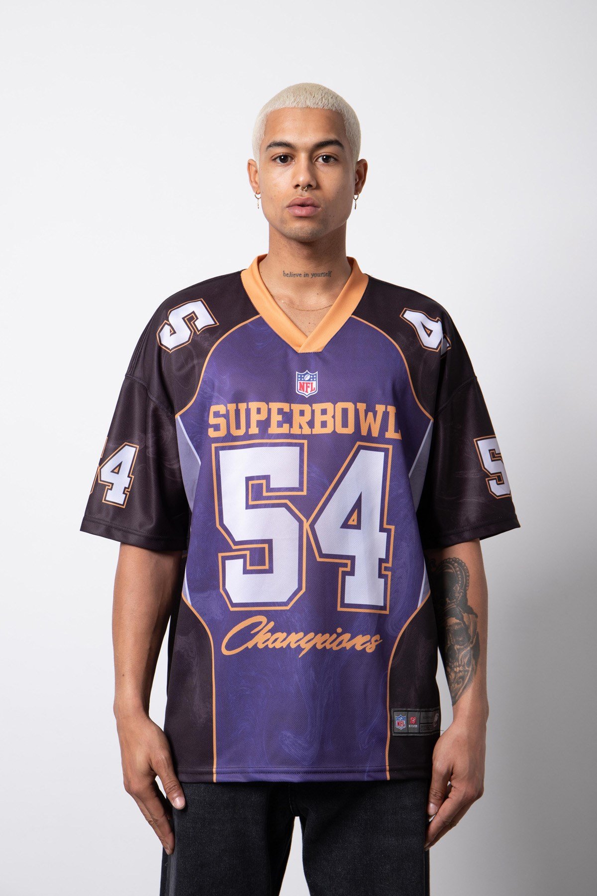 Oversize SuperBowl 54 Baskılı NFL T-Shirt MOR-SİYAH