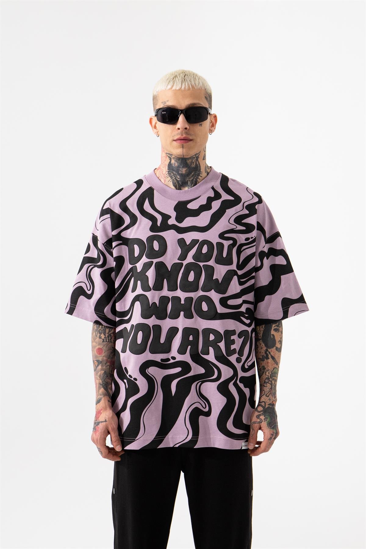 OVERSIZE THOROUGHBRED DOG BASKILI T-SHIRT KİRLİ PEMBE