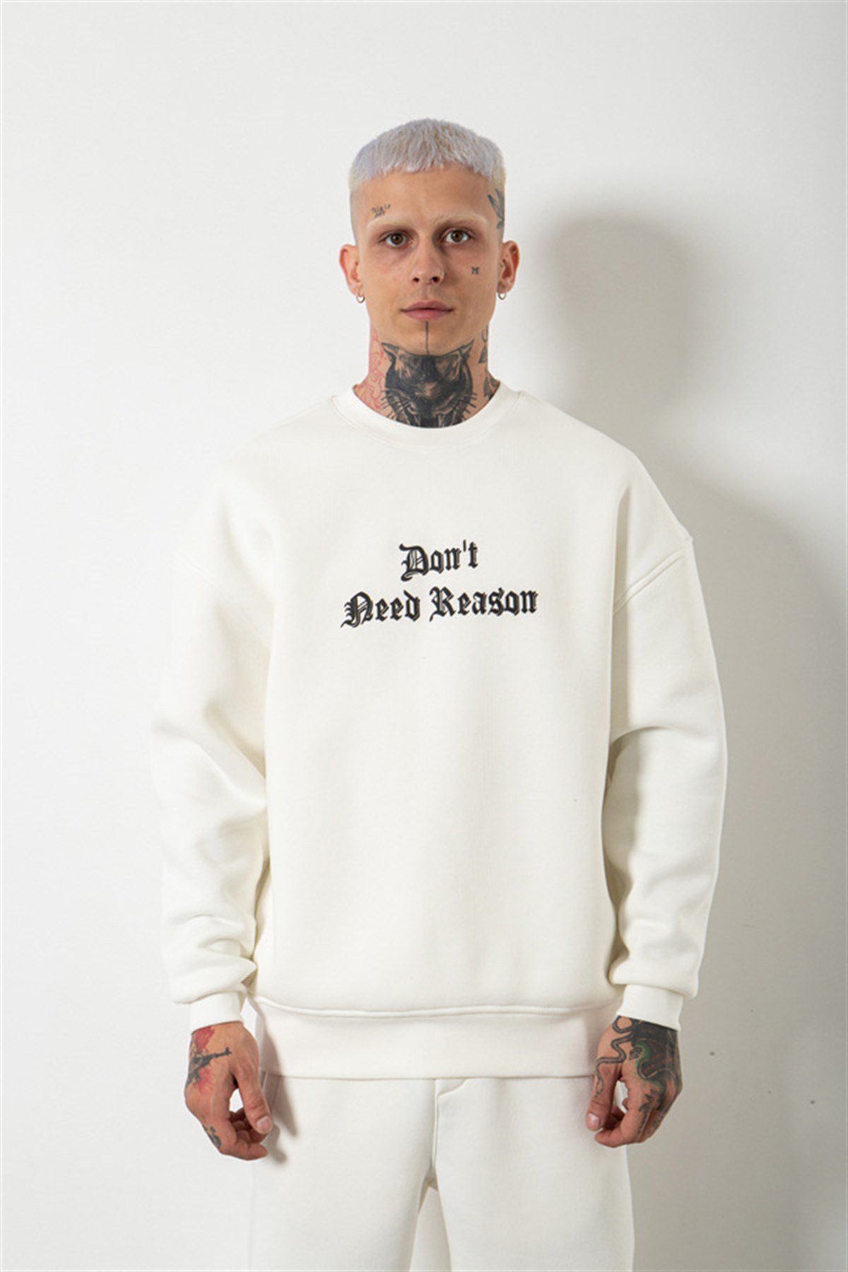 Oversize Don't Need Reason Baskılı Sweatshirt EKRU