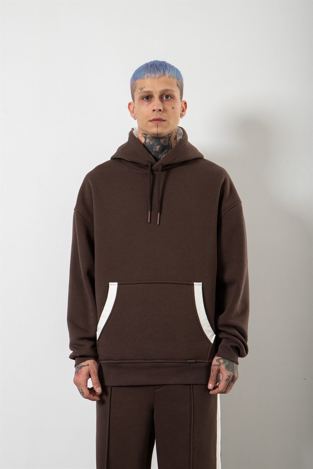 Oversize Çift Renk Detaylı Sweatshirt COFFEE