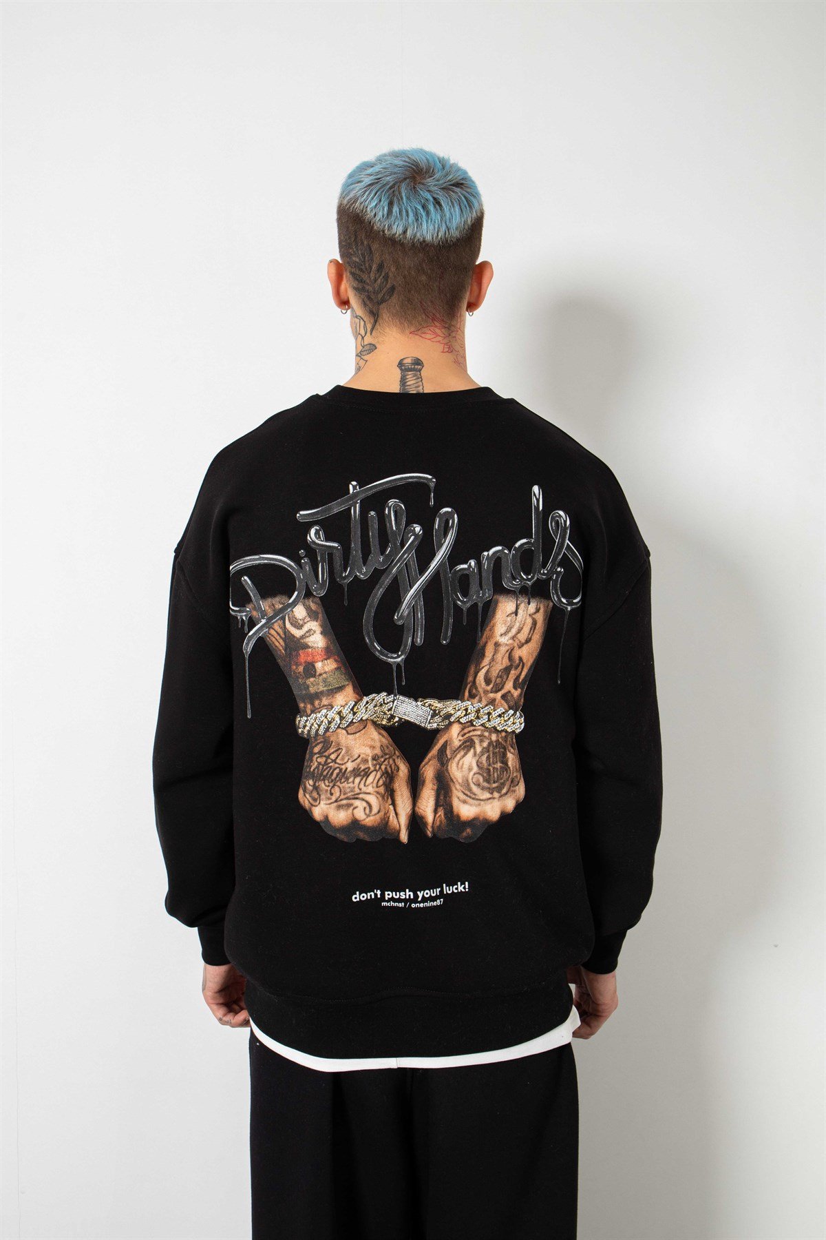 Oversize Dirty Hands Baskılı Sweatshirt SİYAH