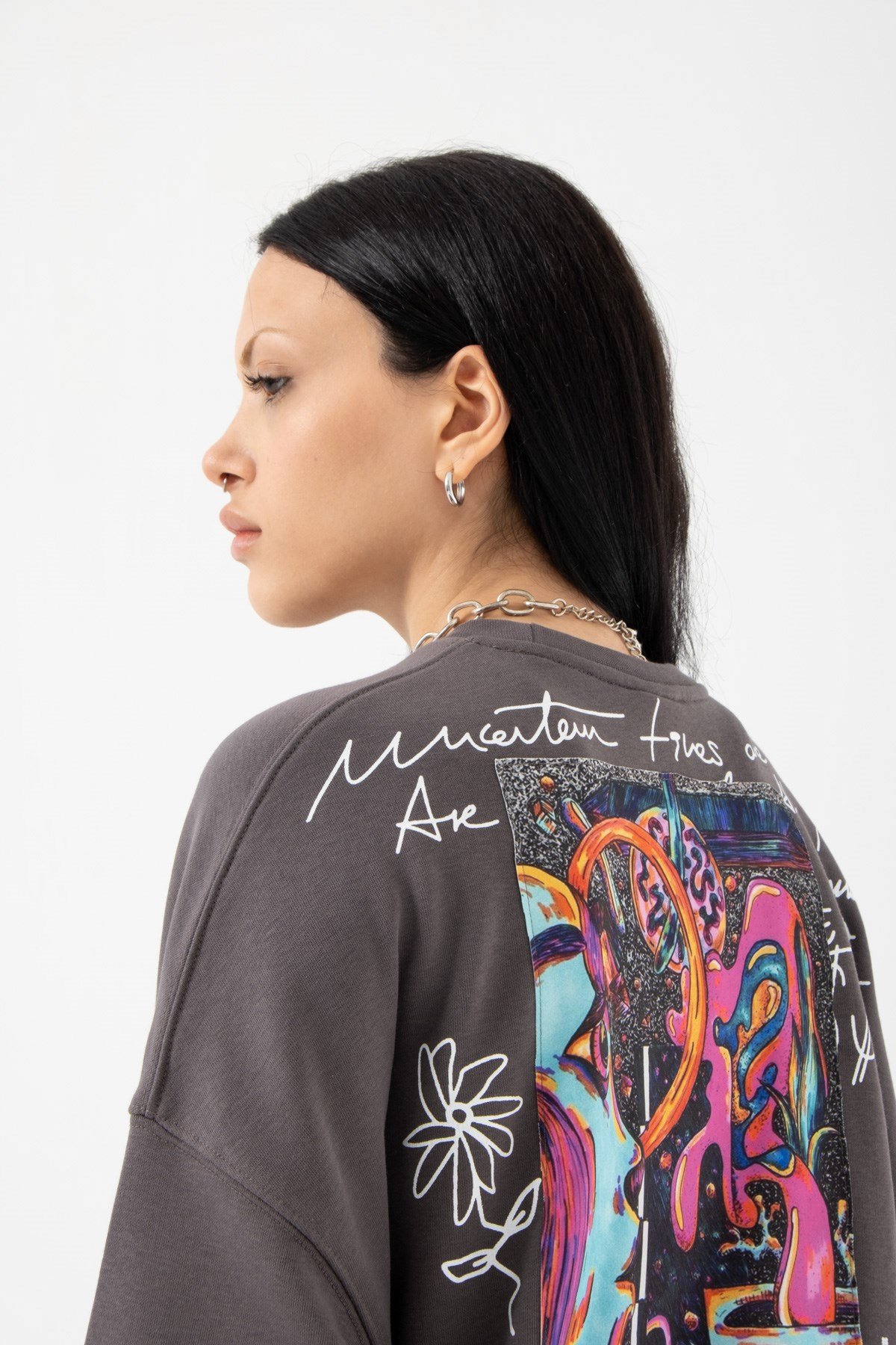 Oversize Dreams Şardonsuz Füme Kadın Sweatshirt