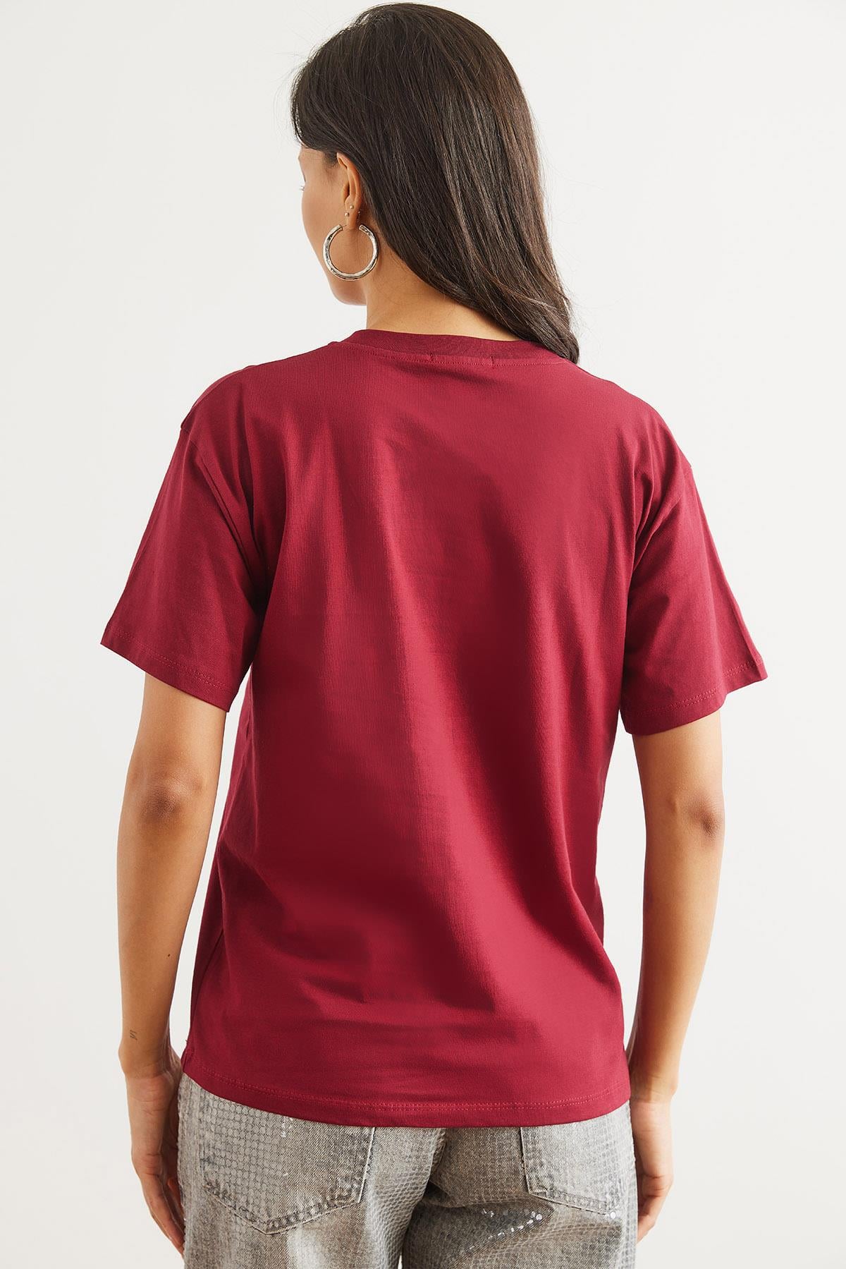 2 li Pamuk Regular Fit Tişört Bordo Lacivert