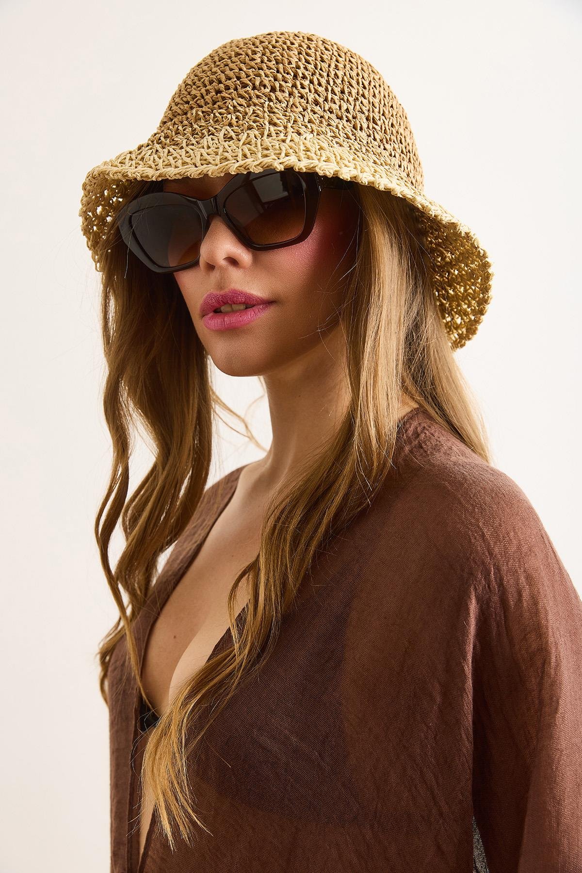 2 Renkli Bucket Şapka Camel Taş