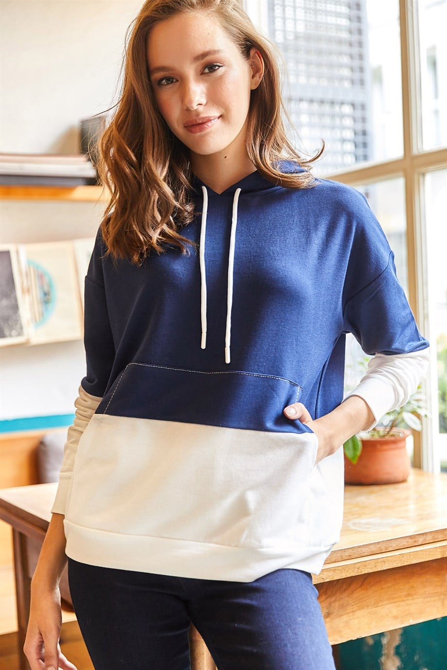 2 Renkli Oversize Sweatshirt Lacivert
