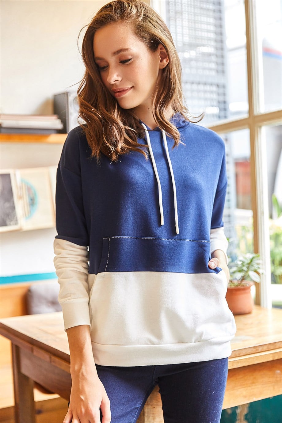 2 Renkli Oversize Sweatshirt Lacivert