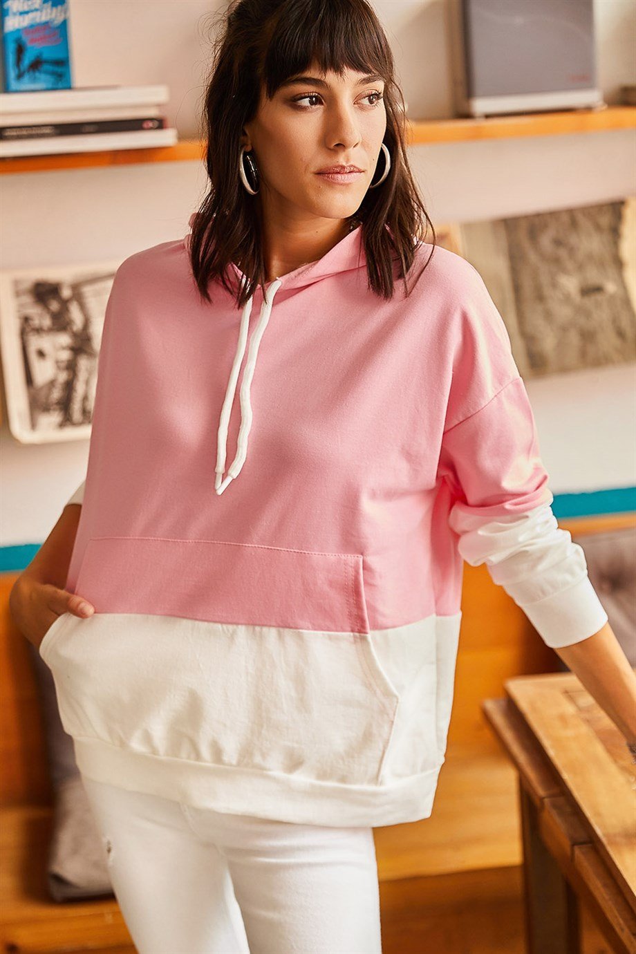 2 Renkli Oversize Sweatshirt Pembe