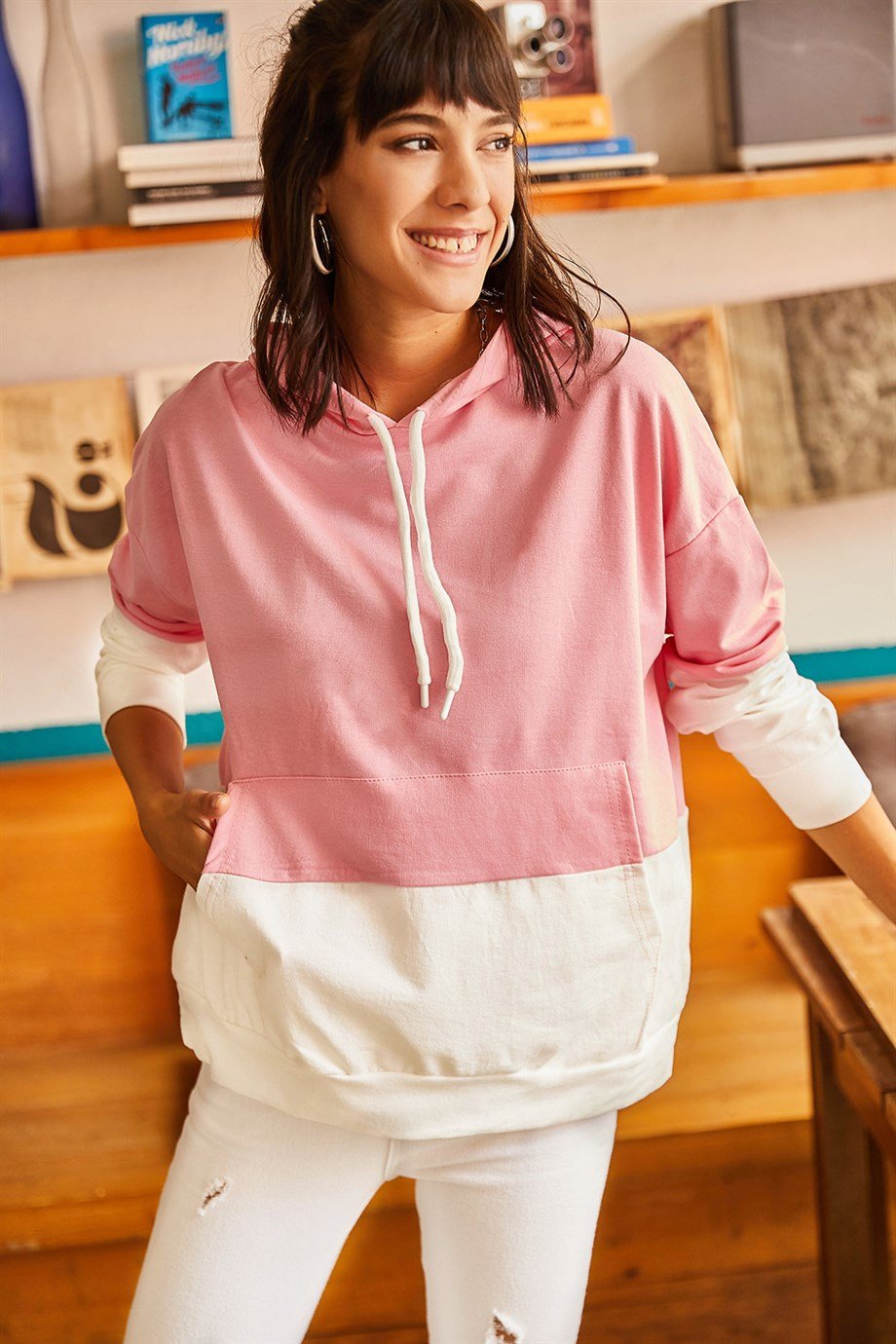 2 Renkli Oversize Sweatshirt Pembe