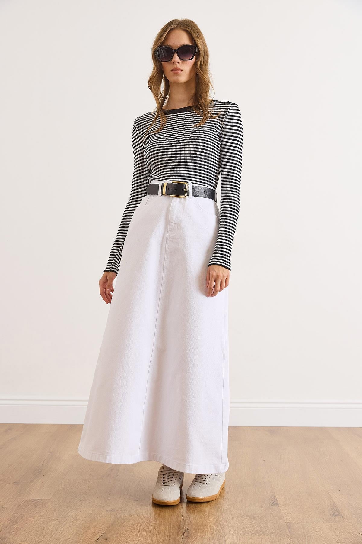 A Form Cepli Maxi Denim Etek Beyaz