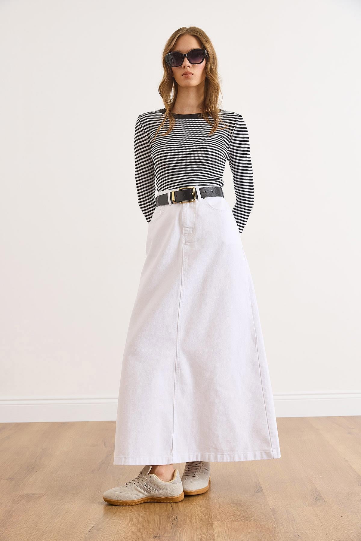 A Form Cepli Maxi Denim Etek Beyaz