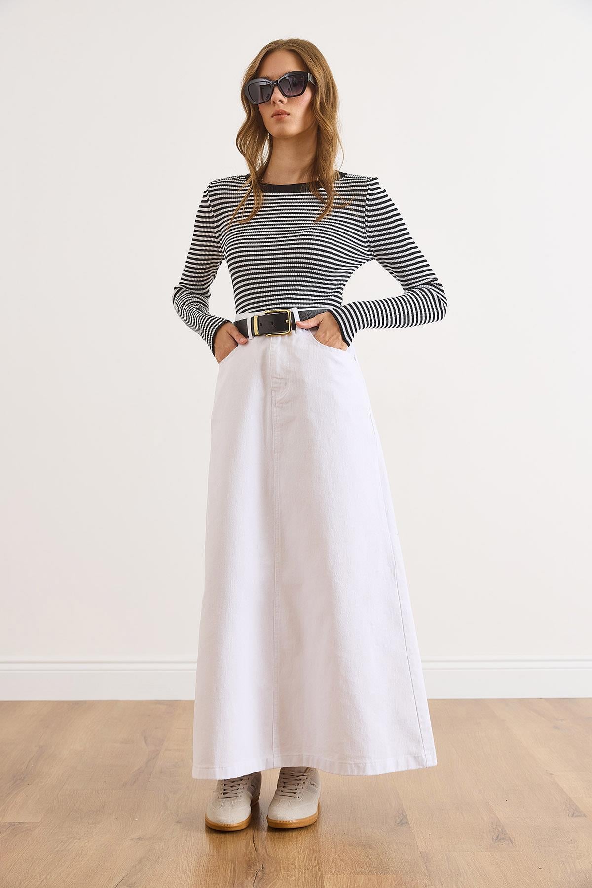 A Form Cepli Maxi Denim Etek Beyaz