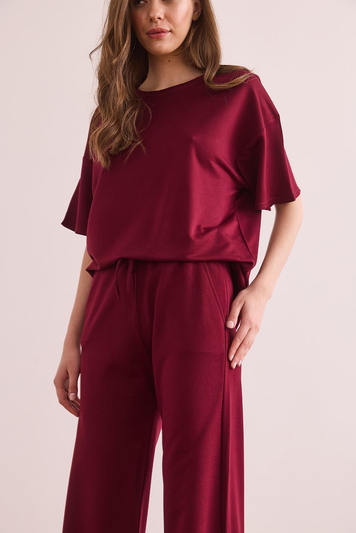 Alt Cepli Pantolon Üst Tişört Takım Bordo