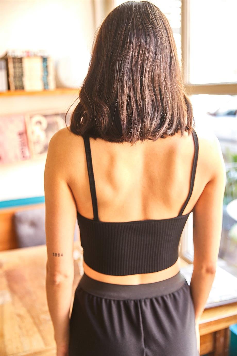 Askılı Crop Triko Bluz Siyah