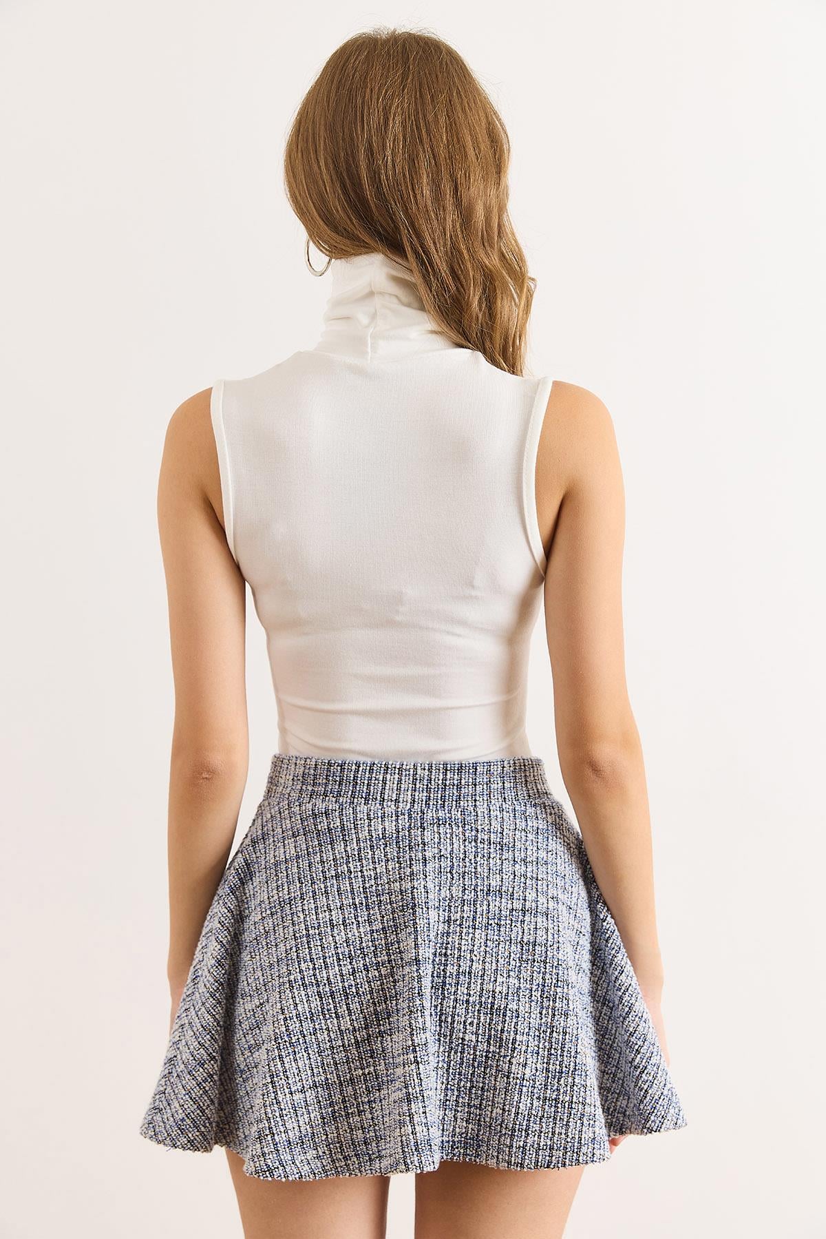 Balıkçı Yaka Altı Çıtçıtlı Yumuşak Dokulu Bodysuit Beyaz