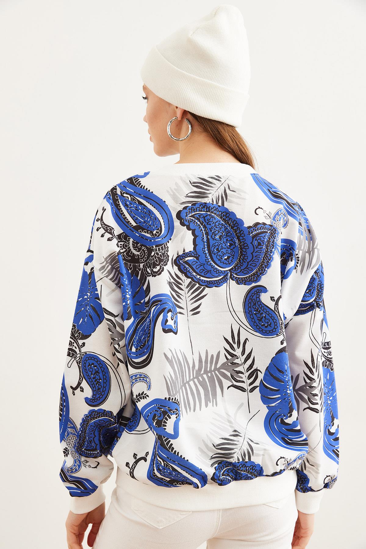 Basic Yumuşak Dokulu Salaş Sweatshirt Palmiye Saks Mavi