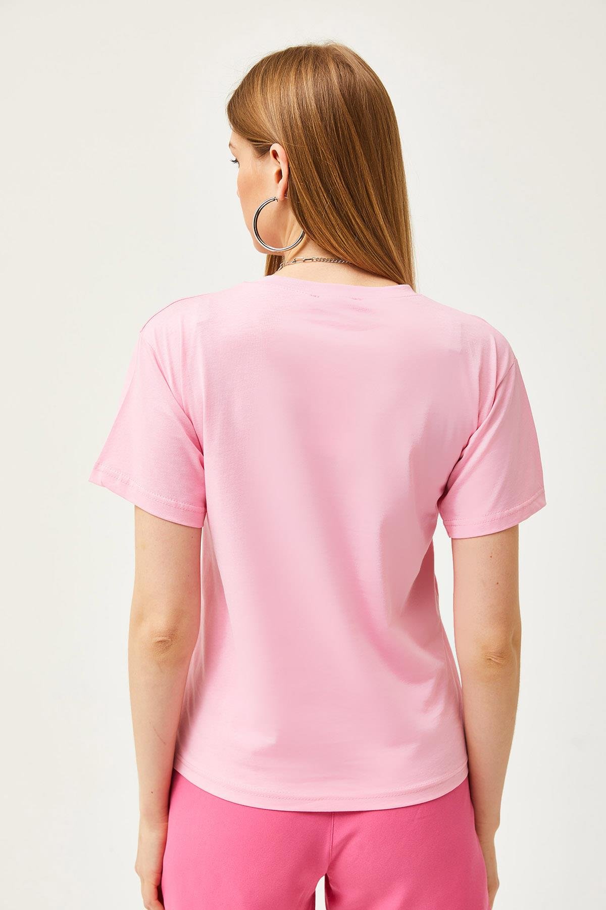Bisiklet Yaka Basic Tişört Pembe