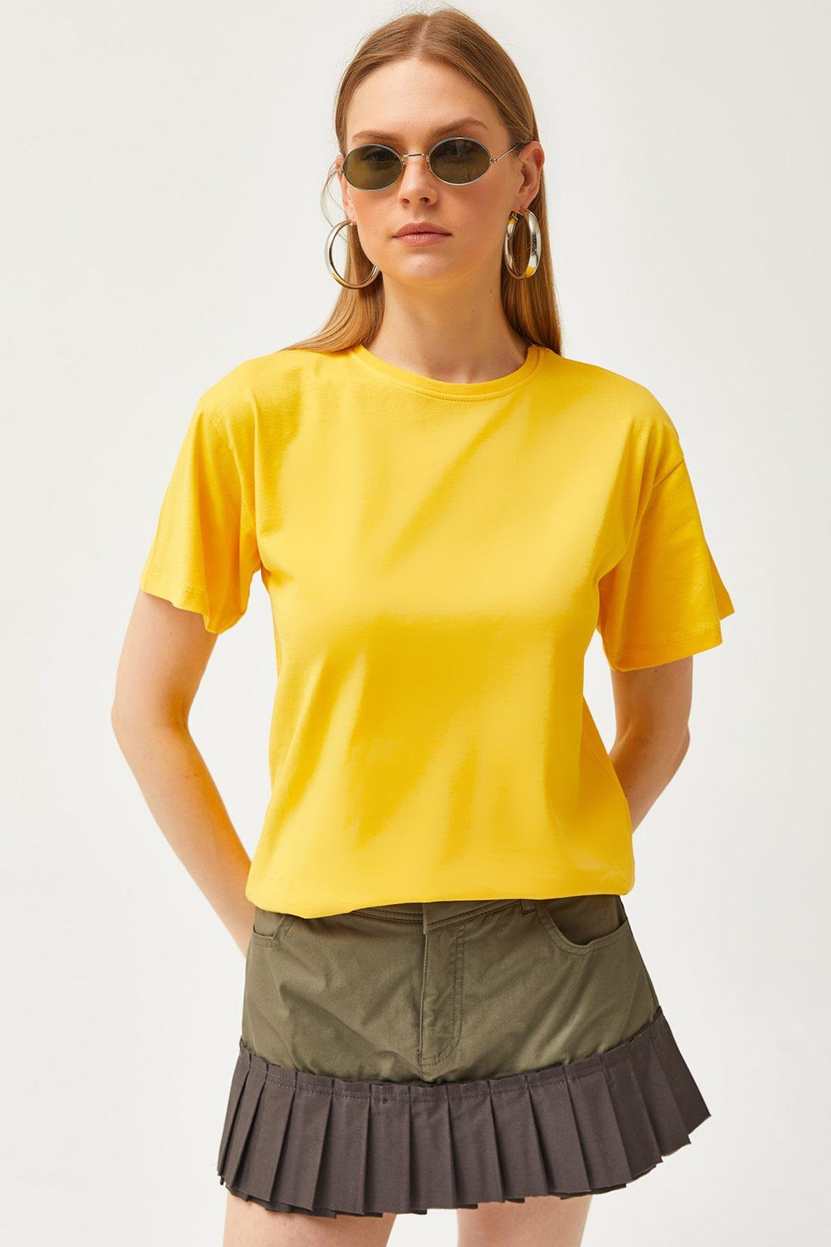 Bisiklet Yaka Basic Tişört Sarı