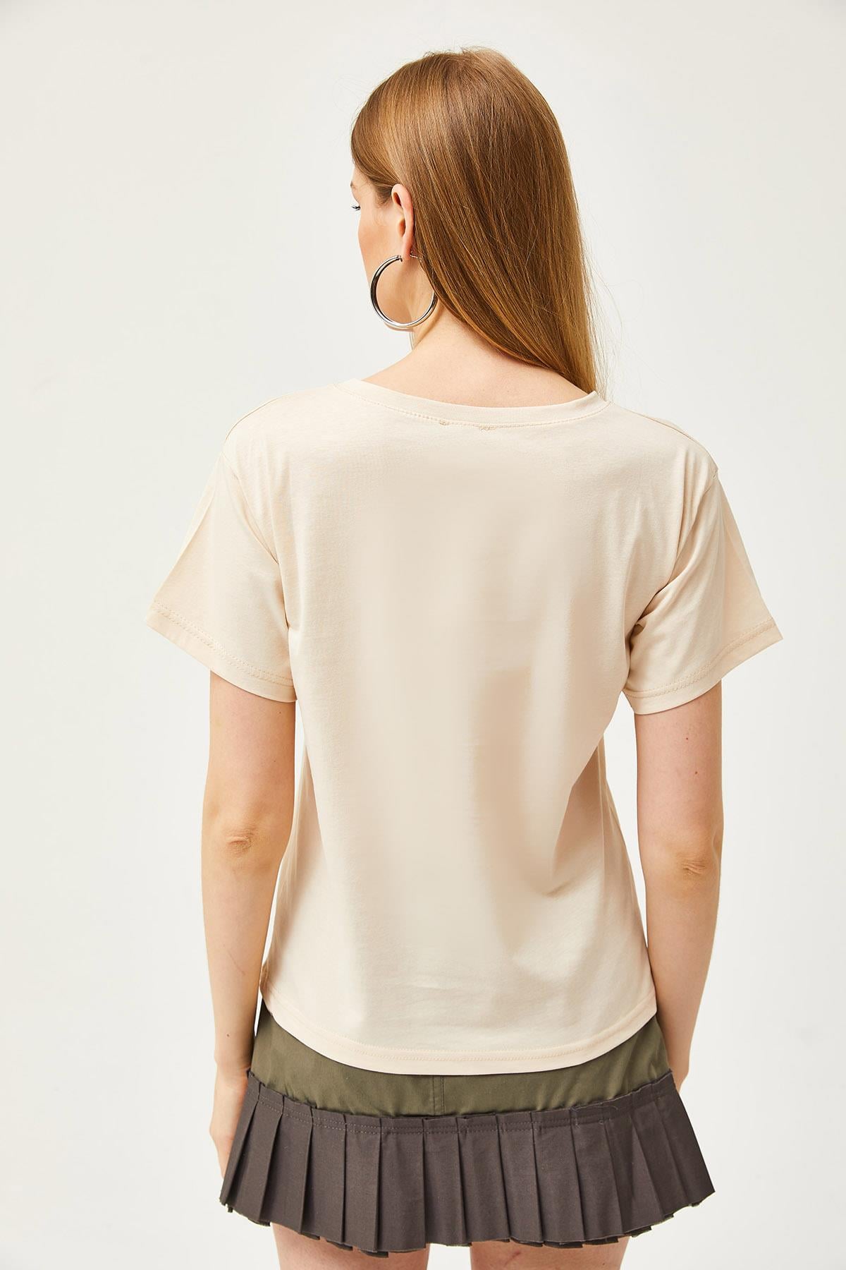 Bisiklet Yaka Basic Tişört Taş