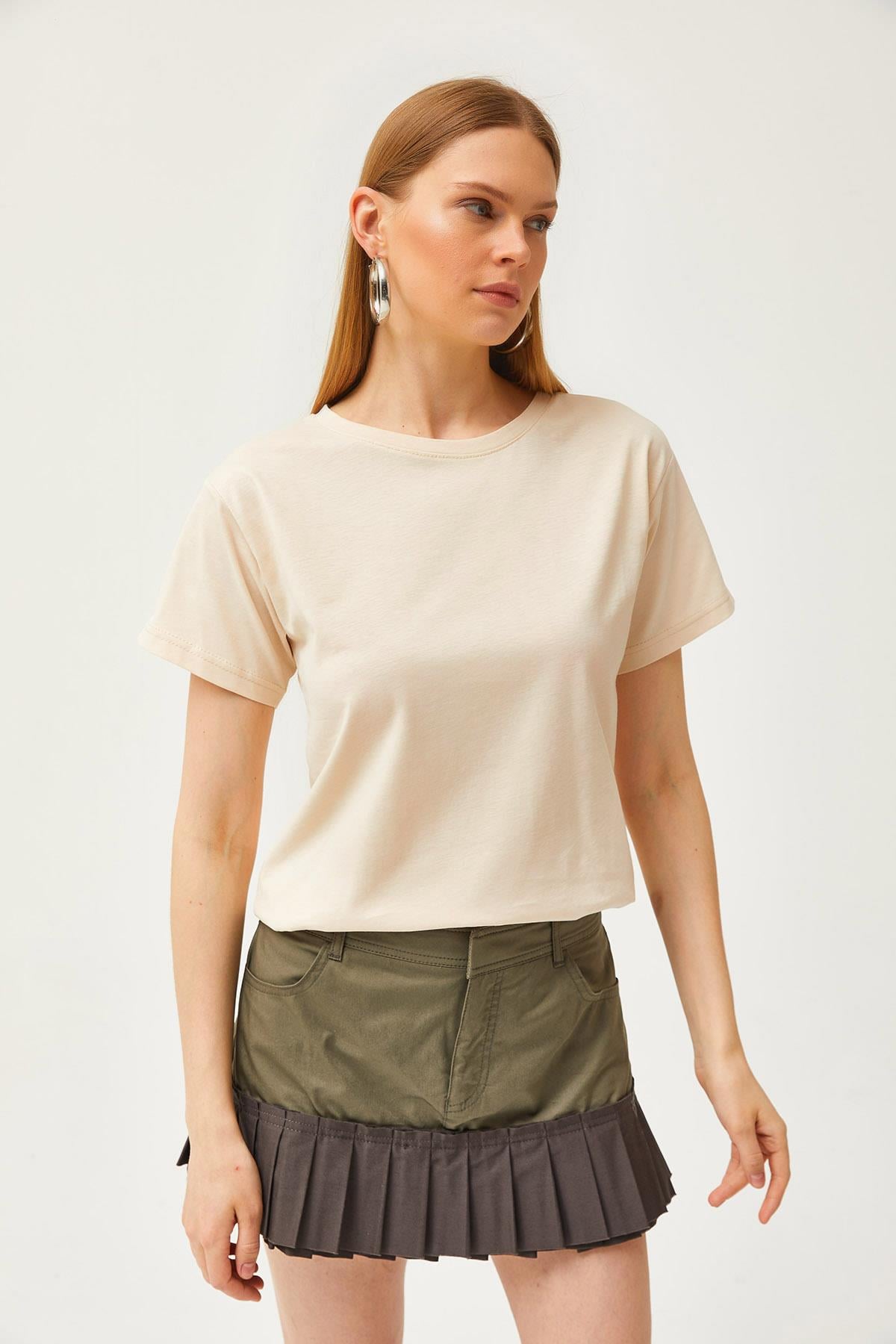 Bisiklet Yaka Basic Tişört Taş