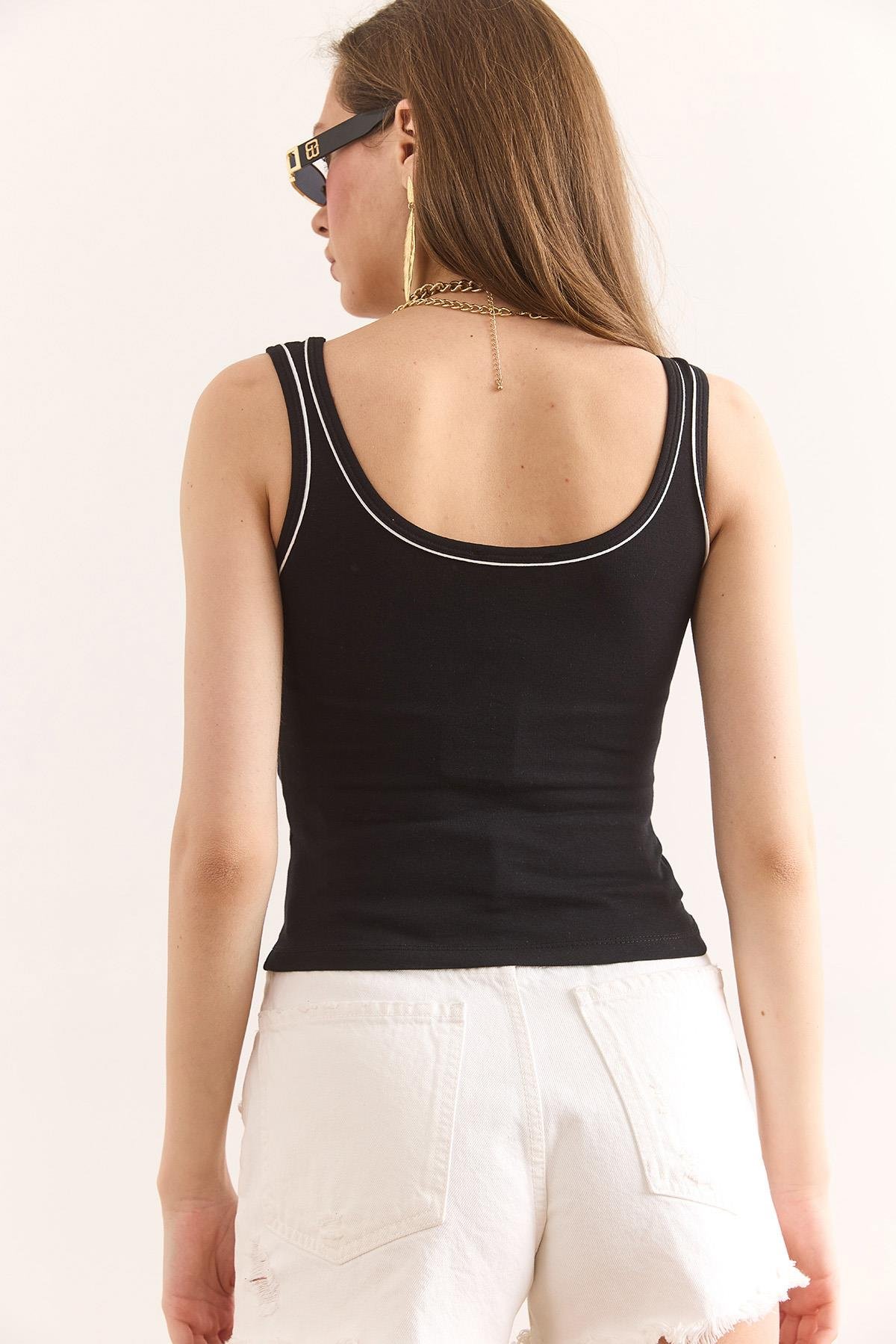 Biye Detaylı Crop Bluz Siyah
